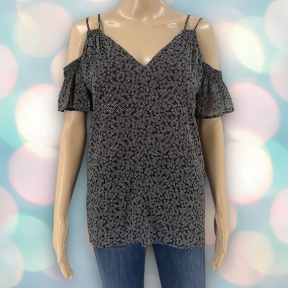 Ann Taylor LOFT Women’s Chiffon Pattern Cold Shoulder Blouse Top Size S - Picture 2 of 6